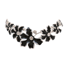 Women Silver Metal Boot Chain Bracelet Shoe Black Flower Charm