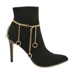 Women Gold Metal Chain Boot Bracelet Anklet Shoe Ring Charms Fashion Jewelry