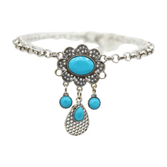 Women Ethnic Silver Metal Chain Boot Bracelet Anklet Shoe Turquoise Blue Charm