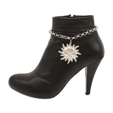 New Women Silver Metal Chain Boot Bracelet Shoe Sun Charm