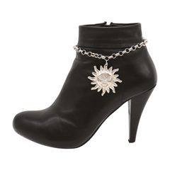 New Women Silver Metal Chain Boot Bracelet Shoe Sun Charm
