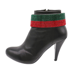 Women Gold Metal Boot Chain Bracelet Bling Shoe Green Red Band Charm Wide Strap