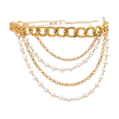 Women Gold Metal Western Boot Chain Bracelet Shoe Anklet Wave Pearl Beads Charm