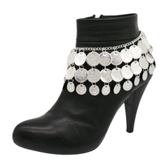 Women Boot Bracelet Silver Metal Chain Ethnic Coin Shoe Charm