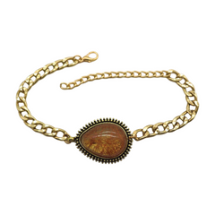 Brand New Women Gold Metal Boot Chain Bracelets SET Shoe Anklet Brown Water Drop Big Bead Charm 2PCS BC995