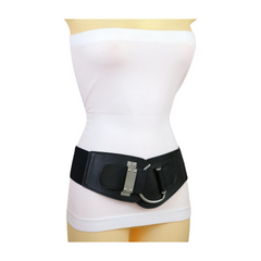 Brand New Women Black Wide Elastic Waistband Fashion Belt SILVER Metal Hook Buckle Size S M WB2