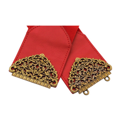 Brand New Women Red Wide Elastic Waistband Fashion Belt Antique Gold Metal Filigree Buckle Size S M WB12