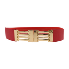 Brand New Women Coral Elastic Waistband Fashion Belt Gold Stripes Metal Buckle Size S M - WB14