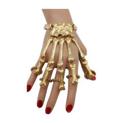Women Gold Metal Bracelet 5 Long Finger Bone Skeleton Hand Chain
