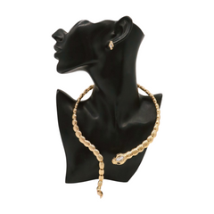 NEW Women Gold Metal Wrap Around Short Snake Necklace + Earrings Set