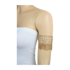 New Women Gold Metal Tassel Fringes Upper Arm Bracelet Elastic Band Silver Bling