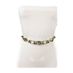 Silver Metal Chain Beaded Belt Gray Cream Beads S M
