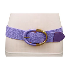 Women Lavender Purple Braided Elastic Fashion Belt Gold Metal Oval Buckle S M L