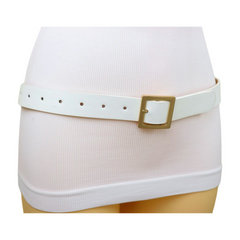 Women White Faux Leather Skinny Waistband Fashion Belt Gold Square Buckle S M