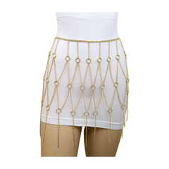 New Women Gold Metal Chain Circle Rings Skirt Belt High Waist Size S M
