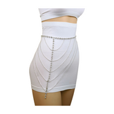 New Women Silver Metal Chain Wave High Waist Belt Rhinestones Size S M