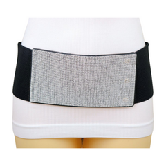 Women Wide Black Stretch Band Fashion Belt Silver Rhinestones Fit Size S M