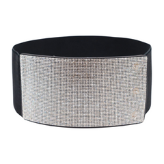 Women Wide Black Stretch Band Fashion Belt Silver Rhinestones Fit Size S M