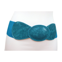 Women Turquoise Blue Elastic Fashion Belt Hip High Waist Oval Buckle M L