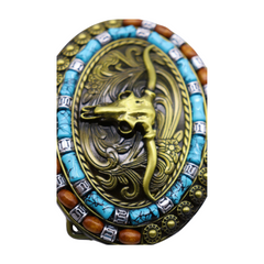 NEW Men Women Antique Gold Metal Buckle Western Fashion Bull Long Horns Cow