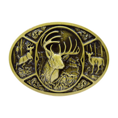 NEW Men Gold Metal Belt Buckle Deer Nature Western Fashion Accessory Oval Shape