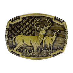 NEW Men Gold Metal Belt Buckle Deer Nature Hunter Western Fashion Accessory USA Flag