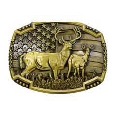 NEW Men Gold Metal Belt Buckle Deer Nature Hunter Western Fashion Accessory USA Flag