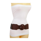 New Women Brown Stretch Faux Leather Elastic Distressed Belt Hip High Waist Size S M