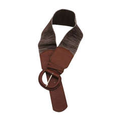 New Women Brown Stretch Faux Leather Elastic Distressed Belt Hip High Waist Size S M