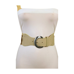 New Women Beige Elastic Waistband Wide Fashion Belt Hip High Waist Flowers Adjustable Size S M