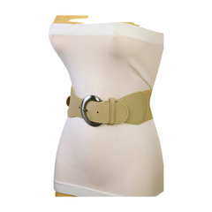 New Women Beige Elastic Waistband Wide Fashion Belt Hip High Waist Flowers Adjustable Size S M