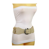 New Women Beige Elastic Waistband Wide Fashion Belt Hip High Waist Flowers Adjustable Size S M