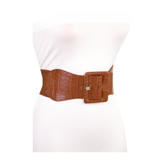 New Women Brown Wide Elastic Band Fashion Belt Hip High Waist Big Square Buckle S M