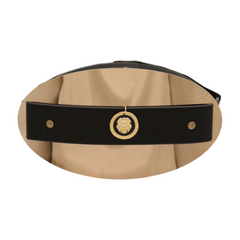 New Women Black Elastic Fashion Belt Hip Waist Gold Metal Big Oval Plate Lion Coin Adjustable Size S M