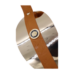 New Women Brown Elastic Waistband Belt Gold Metal Oval Plate Lion Coin Charm Fit Size S M