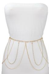 Gold Metal Chain Waves Belt Silver Bling S M