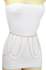 Gold Metal Chain Waves Belt Silver Bling S M