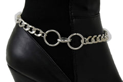 Brand New Women Silver Metal Chain Boot Bracelet Shoe Anklet 2 Rings Charm SET BC129