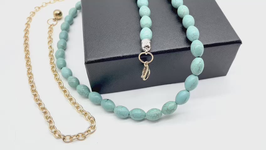 Turquoise Blue Beads Belt Hip High Waist Gold Metal Chain S M L