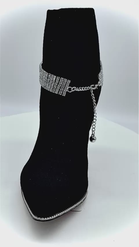 Silver Metal Boot Chain Bracelet Shoe Bling Rhinestones Charm