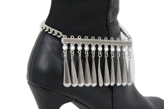 Brand New Women Silver Metal Boot Chain Bracelet Shoe Anklet Long Drop Ethnic Bling Charm SET BC243