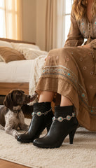 Brand New NEW Women Silver Metal Chain Boot Bracelet Shoe Turquoise Blue Flower Charm SET BC98