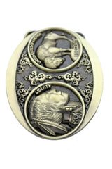 NEW Men Native Cowboy Western Metal Belt Buckle Antique Gold Buffalo 5 Cents Indian