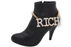 Brand New Women Gold Metal Boot Chain Bracelet Shoe Anklet Siver Bling RICH Charm SET BC272