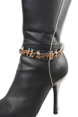 Brand New Women Silver Metal Boot Chain Bracelet Shoe Anklet Brown Black Dog Pet Charms SET BC248