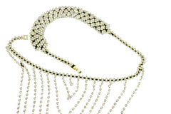 Gold Tone Rhinestone Waterfall Back Necklace, Open Back Wedding Dress Jewelry, Layered Bridal Back Chain, Clear Teardrop Drop WN80