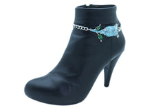 Brand New Women Silver Metal Chain Boot Bracelet Shoe Anklet Sky Blue Flower Charm SET BC121
