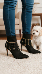 Brand New Women Gold Metal Chain Boot Bracelet Anklet Shoe Dangle Ring Charm Western PAIR SET BC107