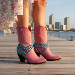 Brand New Women Turquoise Blue Metal Boot Chain Bracelet Shoe Anklet Multi Wave Ball Charms SET BC268