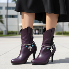 Brand New Women Silver Metal Boot Chain Bracelet Shoe Anklet Turquoise Blue Beads Cross Charm SET BC270